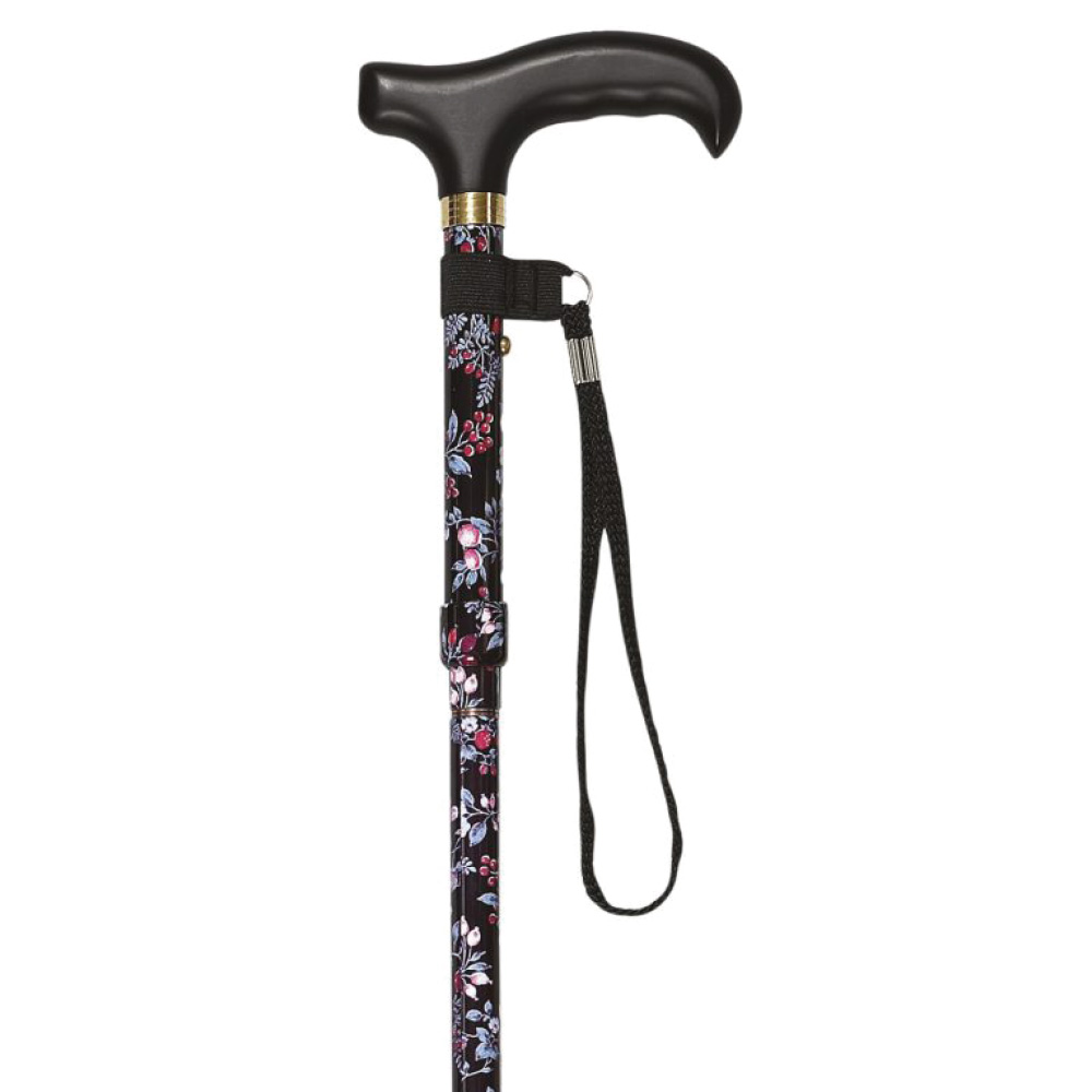 Muletilla mini plegable en aluminio Estampada con flores y fondo negro | R 3318